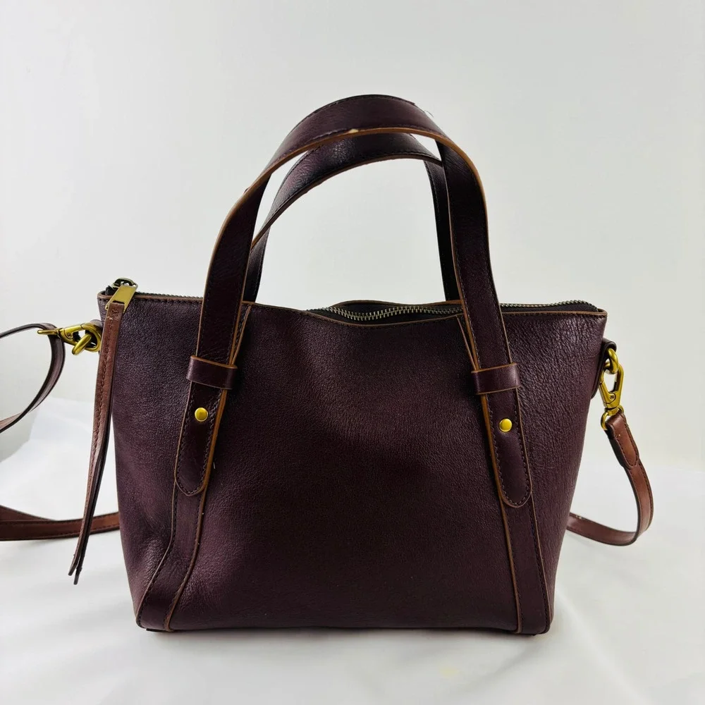 Fossil Felicity Satchel Dark Burgundy Pebbled Leather Crossbody Bag